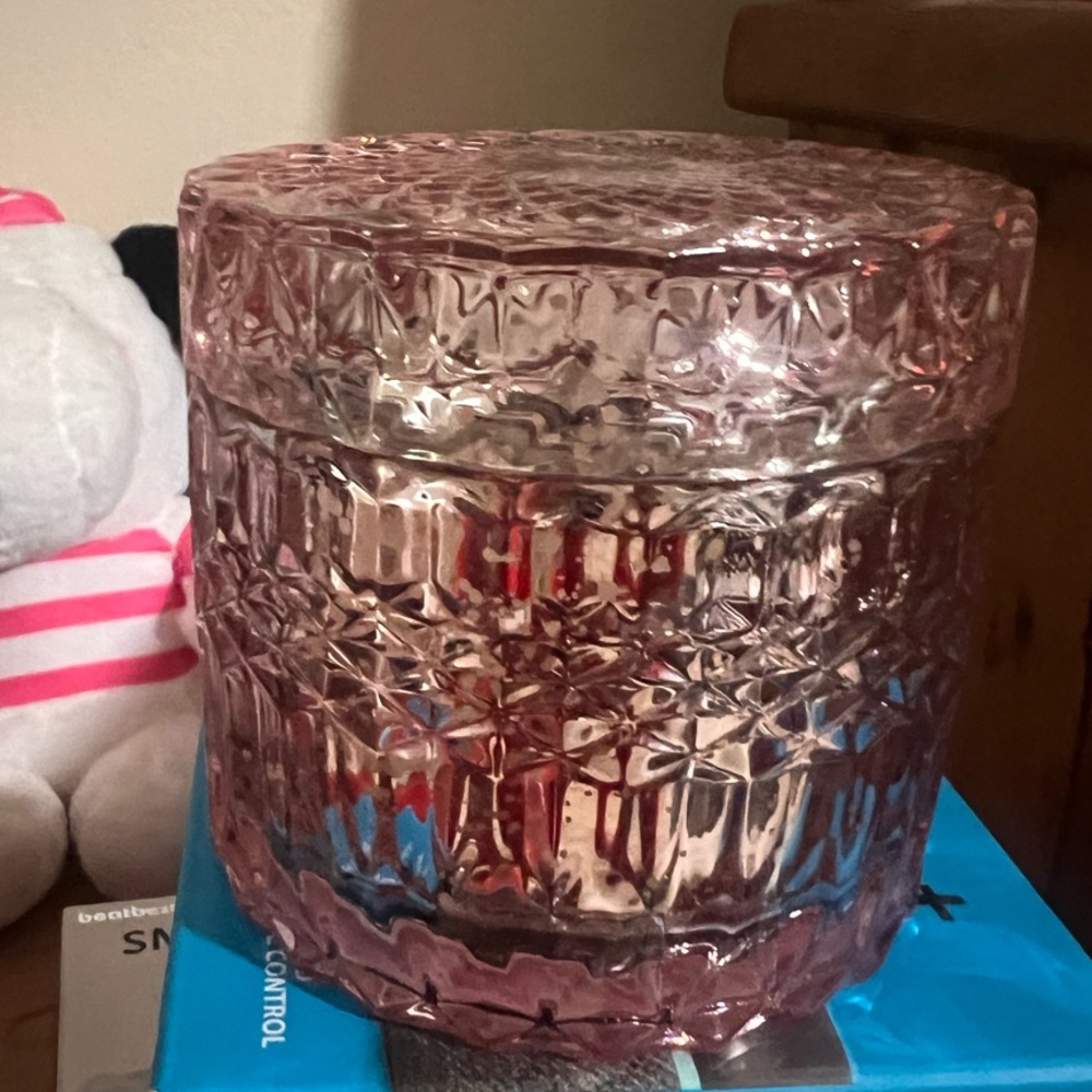 Pink Textured Candle Holder in Glass